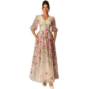 AW Breezy Dress Tulle Ankle Length Floral Embroidered Dress Sz 4 NWOT #3